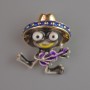 Froschbrosche mit Anhänger, violette Emaille und goldfarbenes Metall, 30 × 27 mm