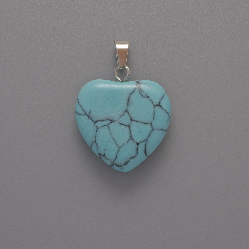 Herz-Anhänger aus blauem Türkis, Durchmesser 20×20×6 mm, Länge 28 mm