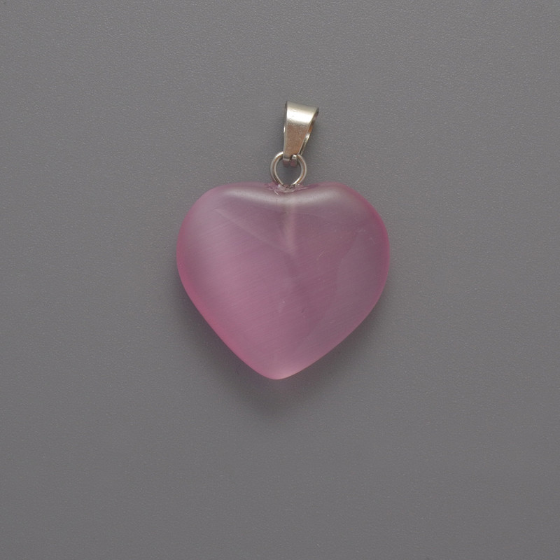 Herz-Anhänger aus rosa Katzenauge, Maße ca. 20 × 20 × 5 mm, Länge ca. 26 mm