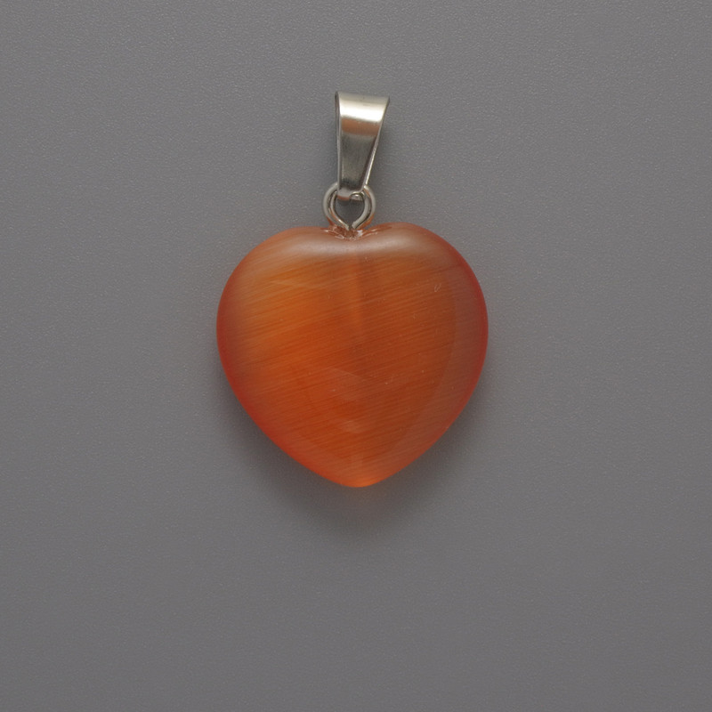 Herz-Anhänger Katzenauge orange, Durchmesser 20×20×5 mm+-, Länge 26 mm+-