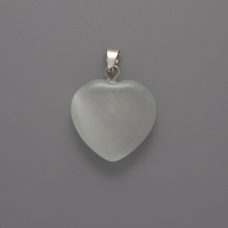 Herz-Anhänger aus weißem Katzenauge, Durchmesser 20×20×5 mm ±, Länge ca. 26 mm