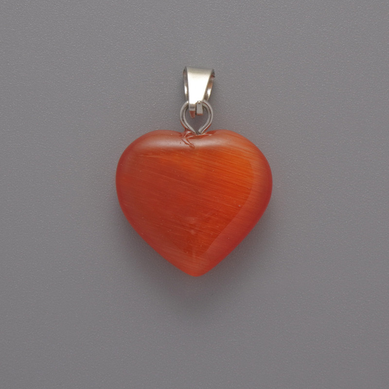 Anhänger Herz Katzenauge orangefarben, Durchmesser ca. 15×16×5 mm, Länge ca. 23 mm+