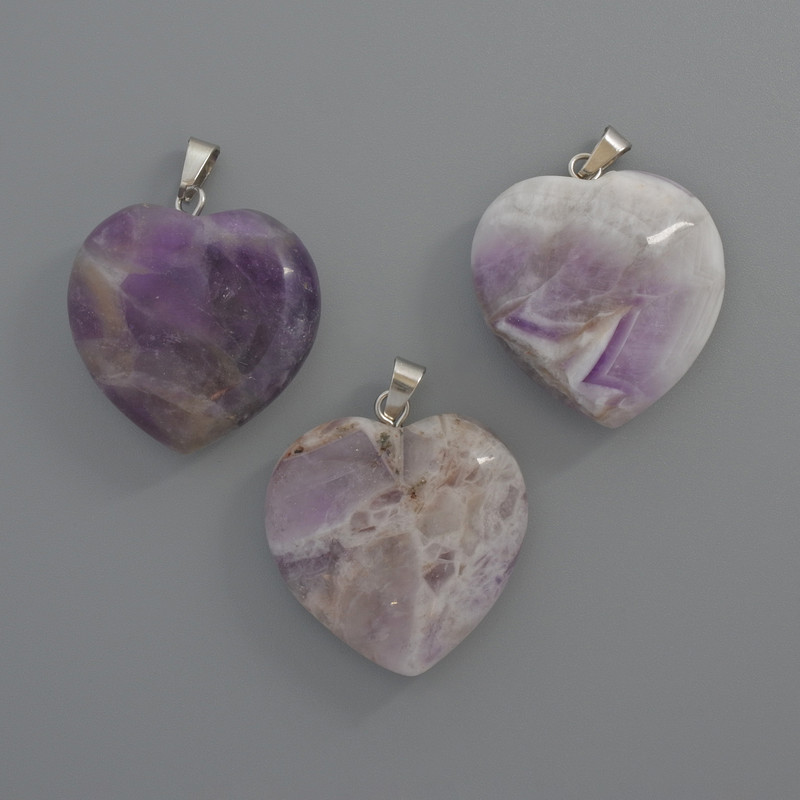 Herz-Anhänger aus Amethyst, Durchmesser ca. 25×25×9 mm, Länge ca. 33 mm+