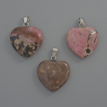 Anhänger Herz aus Rhodonit, Durchmesser ca. 20×20×6 mm, Länge ca. 28 mm