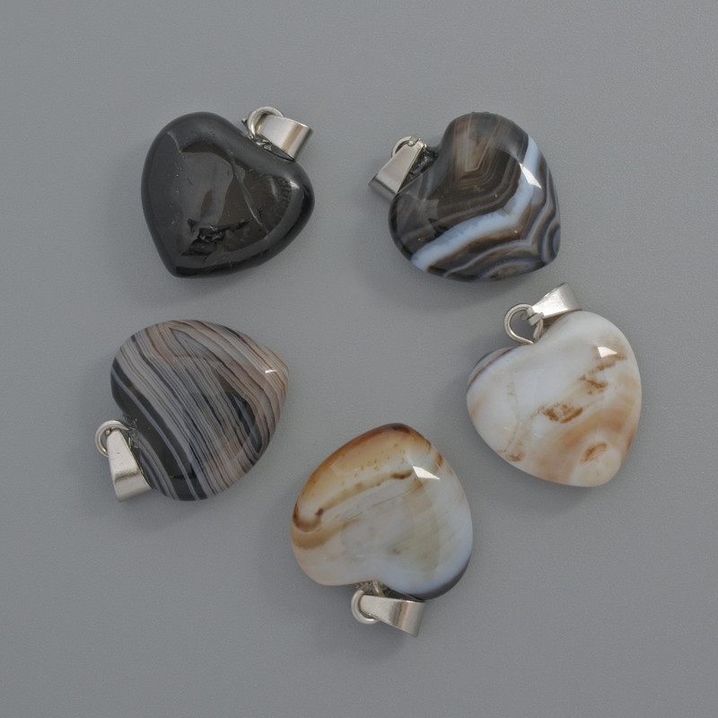 Herz-Anhänger aus schwarzem Achat, Durchmesser 15×15×6 mm, Länge 23 mm +/-