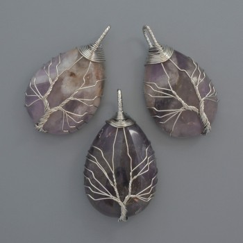 Anhänger Amethyst im silbernen Geflecht, Durchmesser 44×24×9 mm+