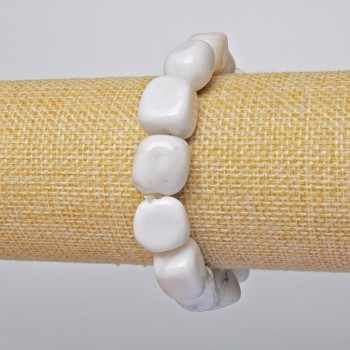 Armband aus Kaholong – Natürlicher Stein, glatt polierte Perlen, Durchmesser 12×14 mm, Länge 18 cm, elastisch