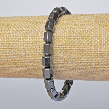 Armband aus facettiertem Hämatit – Zylinderperlen, Durchmesser ca. 6×8 mm, Länge ca. 18 cm, elastisch