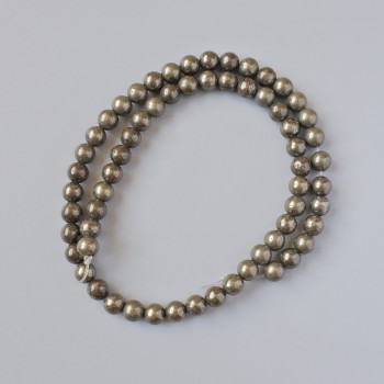 Pyrit-Natursteinperlen, glatte Kugeln, Durchmesser 6,5 mm ±, Länge 39 cm ±, auf Faden