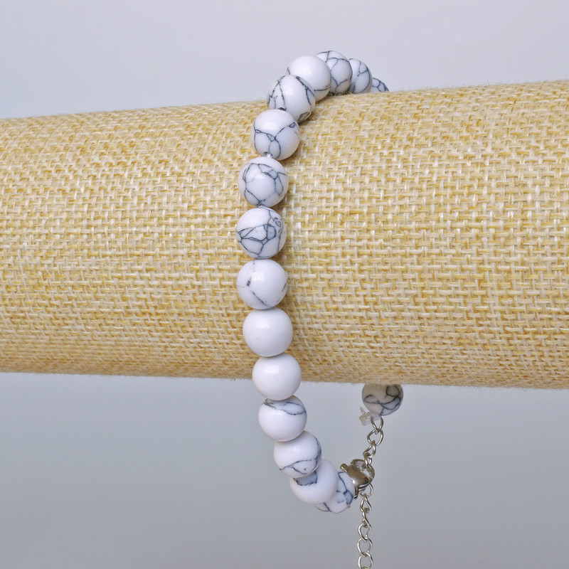 Kaholong-Armband (künstlich) glatte Kugeln, Durchmesser 8 mm + -, Länge 19–24 cm + - (silberfarbener Verschluss)