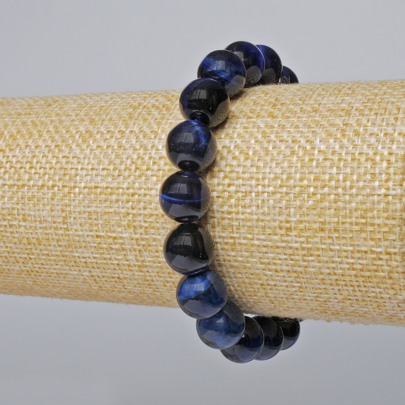 Armband aus blauem Katzenauge, natürlicher Stein, glatte Kugeln, Durchmesser 10,5 mm, Länge 18 cm, elastisch