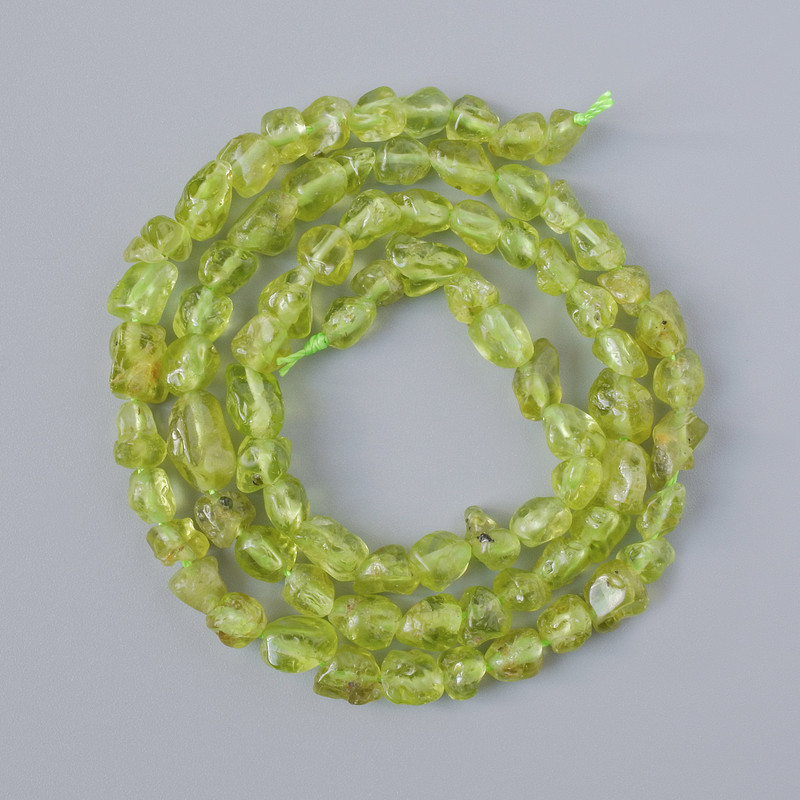 Chrysolith-Trommelperlen aus natürlichem Stein, Durchmesser ca. 5×6 mm, Länge ca. 41 cm, auf Schnur