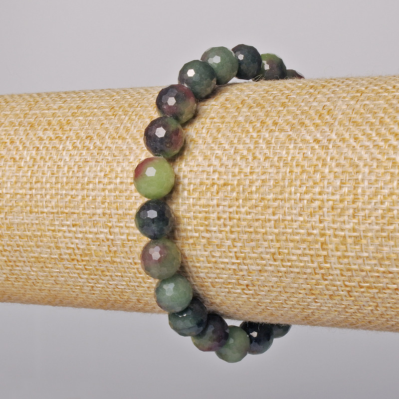Armband Zoisit Naturstein, facettierte Kugeln, Durchmesser ca. 8 mm, Länge ca. 18 cm, Stretch-Armband