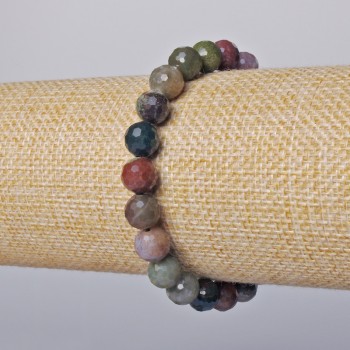 Armband aus buntem Jaspis, Naturstein, facettierte Kugeln Ø 8 mm, Länge ca. 18 cm (Stretch)