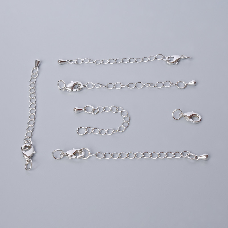 Verschluss-Karabiner, Durchmesser 10 × 5 mm, mit Verlängerungskette, Länge 5,5 cm, silberfarbener Metallton, 1 Stück