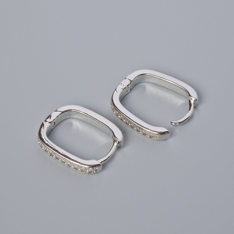 Congo-Ohrhaken für Ohrringe, weiße Strasssteine, silberfarbenes Metall, 16 × 13 × 3 mm, Paar