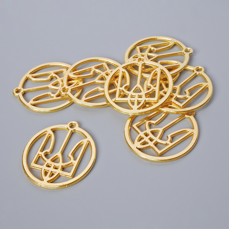 Schmuckzubehör – Anhänger „Wappen“, Durchmesser 26,5 × 25 mm, Lochdurchmesser 1,9 mm, Verpackung 7 Stück ±, goldfarbener Metallton