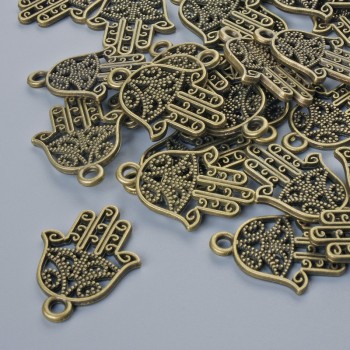 Schmuckzubehör Anhänger 'Hamsa', Durchmesser 21×15 mm, Lochdurchmesser 1,7 mm, Verpackung 24 Stk ±, bronzefarbenes Metall