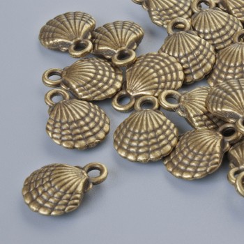 Schmuckzubehör Anhänger 'Muschel', Durchmesser 13 × 10 mm, Lochdurchmesser 1,8 mm, Verpackung 20 Stück ±, bronzefarbener Metallton