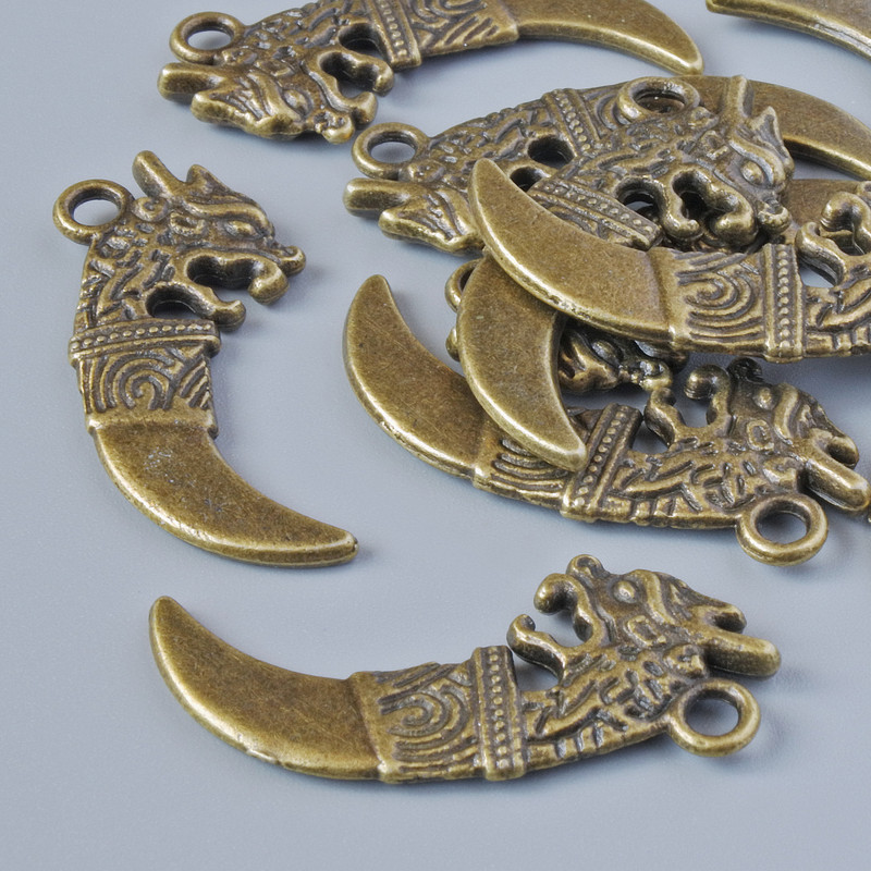 Schmuckzubehör Anhänger «Dolch», Durchmesser 29 × 13 mm, Lochdurchmesser 2,1 mm, Verpackung 10 Stück ±, bronzefarbener Metallton