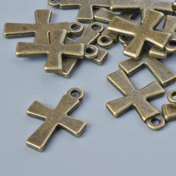 Anhänger-Zubehör 'Kreuz', Abmessungen 18,5×13 mm, Lochdurchmesser 1,6 mm, Verpackung 15 Stück ±, bronzefarbenes Metall