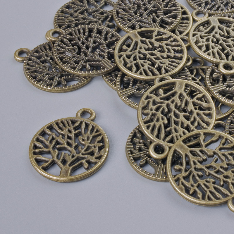 Anhängerzubehör 'Baum', Abmessungen 20 × 16 mm, Lochdurchmesser 2 mm, Verpackung 16 Stück ±, bronzefarbenes Metall