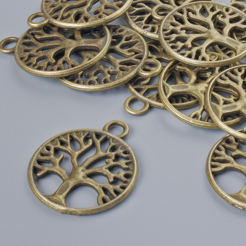 Schmuckzubehör Anhänger „Baum“, Durchmesser 24×20 mm, Lochdurchmesser 2,7 mm, Verpackung 13 Stück ± bronzenfarbener Metallton