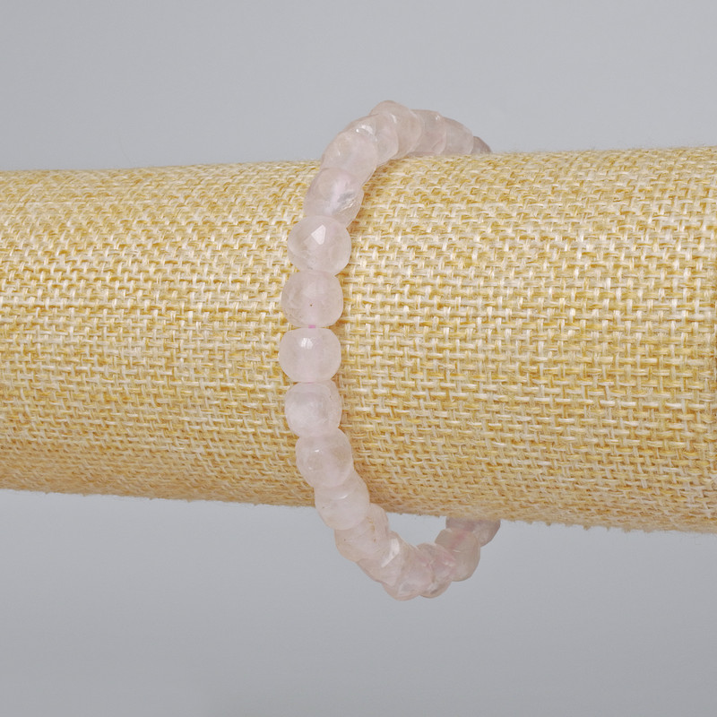 Armband Rosenquarz – Naturstein, facettierter Würfel, Durchmesser 7 mm ±, Länge 18 cm ± (Stretch-Armband)
