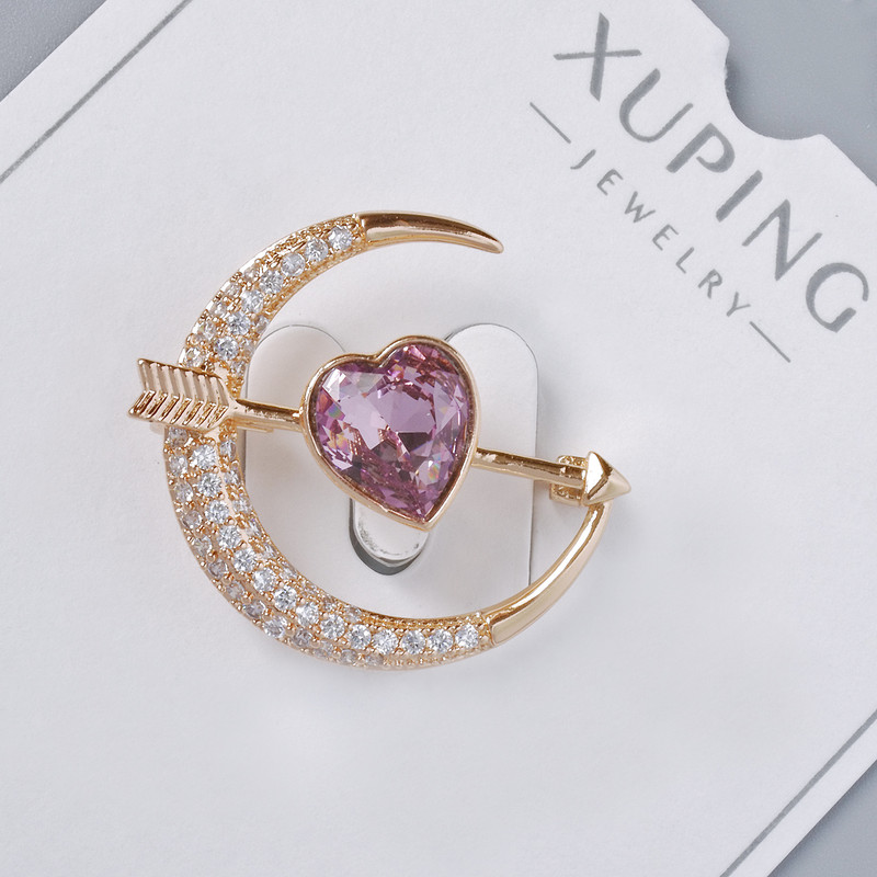 Brosche Xuping «Herz» violetter Kristall und weiße Strasssteine 24×27 mm, goldfarbenes Metall, Vergoldung