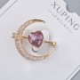 Brosche Xuping «Herz» violetter Kristall und weiße Strasssteine 24×27 mm, goldfarbenes Metall, Vergoldung