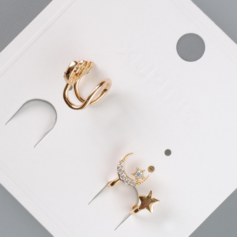 Clip-Ohrring Xuping mit weißen Strasssteinen, Durchmesser 8,5 × 14 mm, 18K Vergoldung
