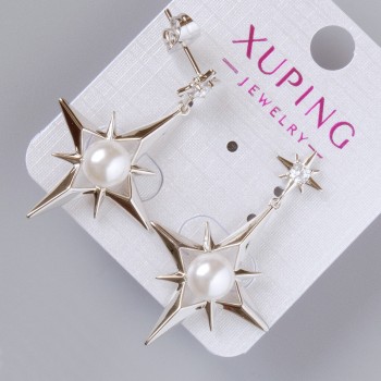Ohrstecker 'Stern' Xuping mit weißem Kristall und Perle, Durchmesser ca. 30 × 24,5 mm, Länge ca. 39 mm, Rhodiumbeschichtung