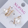 Xuping-Ohrstecker mit weißen Strasssteinen und Zierperle, Durchmesser 18 × 12 mm, 18K-Vergoldung