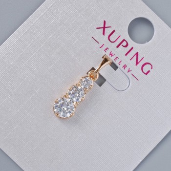 Anhänger Xuping mit weißen Kristallen, Durchmesser ca. 15 × 6 mm, Länge ca. 20 mm, 18K-Vergoldung