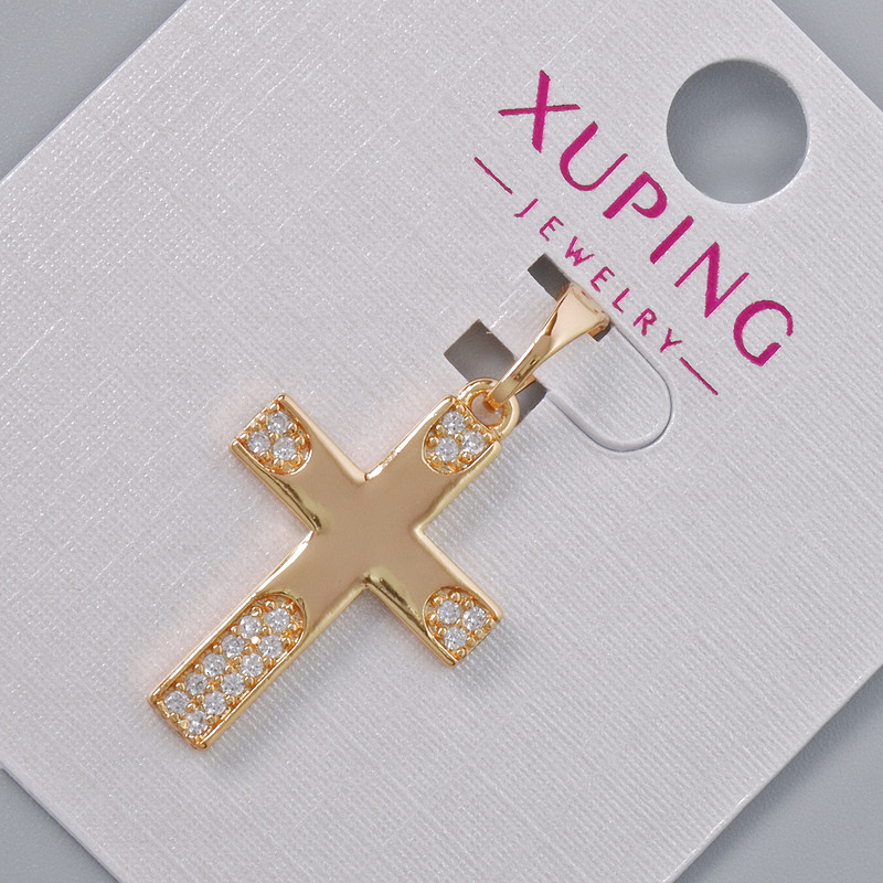 Anhänger „Kreuz“ Xuping mit weißen Strasssteinen, Durchmesser 22×15 mm, Länge ca. 28 mm, 18K-Vergoldung