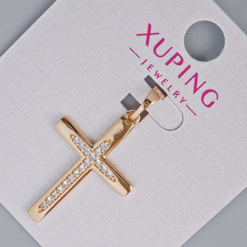 Anhänger „Kreuz“ Xuping mit weißen Strasssteinen, Durchmesser 27×18 mm ±, Länge 32 mm ±, 18K-Vergoldung