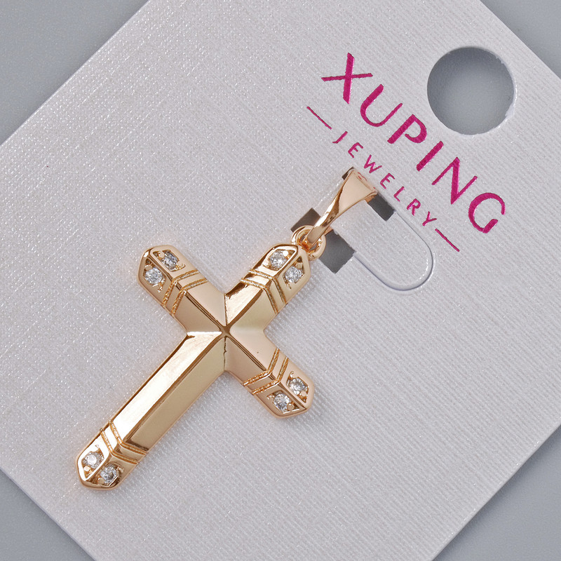 Anhänger «Kreuz» Xuping mit weißen Strasssteinen, Abmessungen 26,5×17×5 mm, Länge ca. 31 mm, 18K-Vergoldung