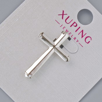Anhänger Kreuz Xuping rhodiniert mit weißen Strasssteinen, Durchmesser 26 × 17 mm, 5 mm ±, Länge 33 mm ±