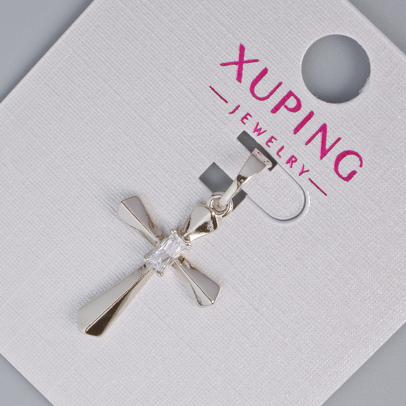 Kreuzanhänger Xuping mit weißen Kristallen, Durchmesser 21 × 14,5 mm, Länge ca. 27 mm, rhodiniert