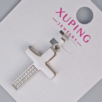 Anhänger Kreuz Xuping mit weißen Strasssteinen, Durchmesser ca. 27×16,5 mm, Länge ca. 33 mm, Rhodium-Beschichtung