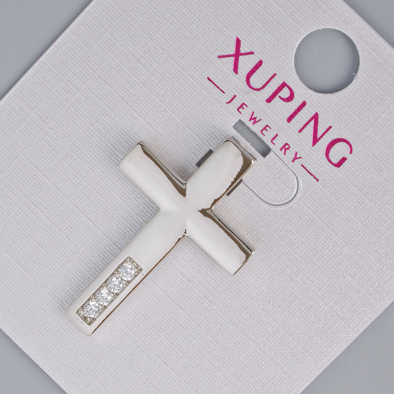 Anhänger „Kreuz“ Xuping mit weißen Strasssteinen, Abmessungen 27 × 17,5 mm, 5 mm ± Rhodiumbeschichtung