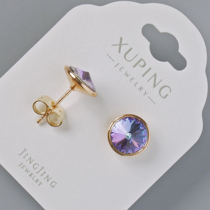 Xuping-Ohrstecker mit Swarovskikristallen Chamäleon-Farben violett und blau, Durchmesser 10 mm, 18K-Goldveredelung