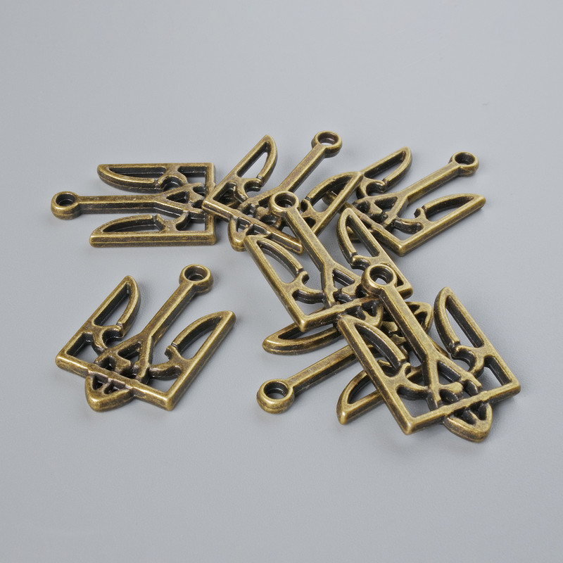 Schmuckanhänger Ukraine-Wappen, Abmessungen ca. 15×25 mm ±, Verpackung ca. 7 Stück, bronzefarbene Metallfarbe