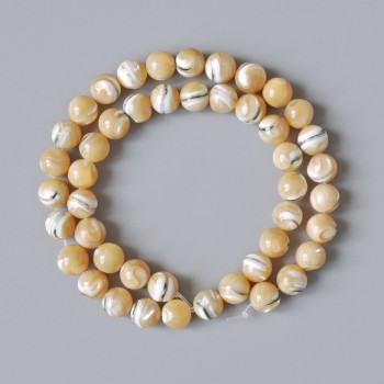 Beige Perlmuttperlen, natürliche glatte Kugeln, Durchmesser 8,5 mm, Länge ca. 39 cm, auf Faden