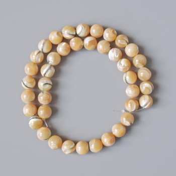 Beige-Perlmuttperlen natur, glatte Kugel, Durchmesser 10 mm, Länge 39 cm ± auf Faden