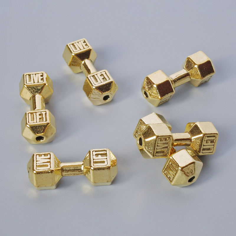 Perlenfassung 'Hantel', Durchmesser ca. 8×19 mm, 5 mm ±, Verpackung 6 Stück ±, goldfarbenes Metall