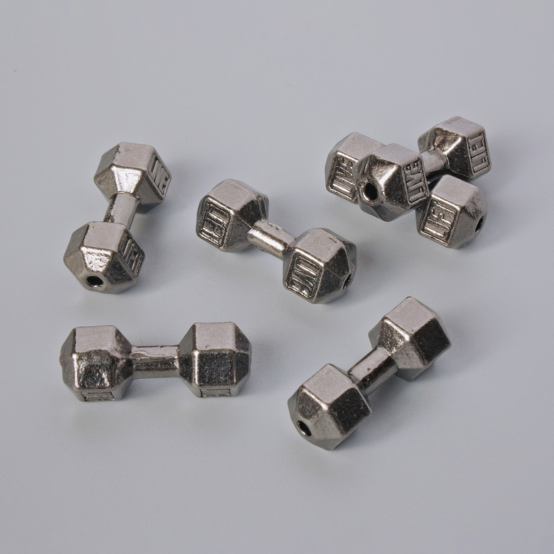 Hantelperle, Durchmesser 8×19 mm, 5 mm ±, Verpackung 6 Stück ±, dunkel-silberfarbener Metallton