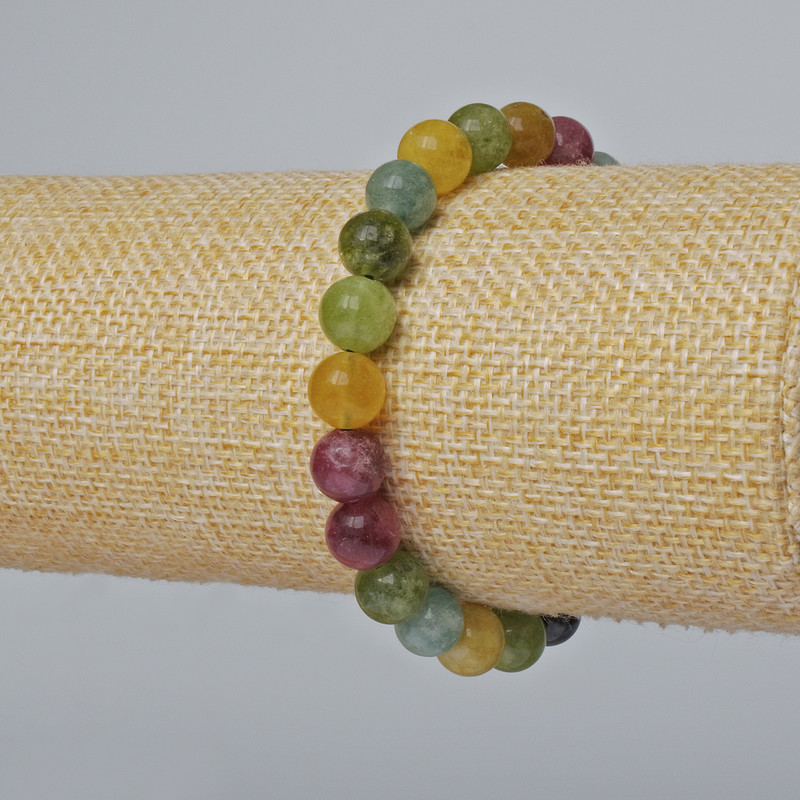 Armband aus Turmalin, natürlicher Stein, glatte Kugeln, Durchmesser 8 mm ±, Länge ca. 18 cm ± (Stretch)