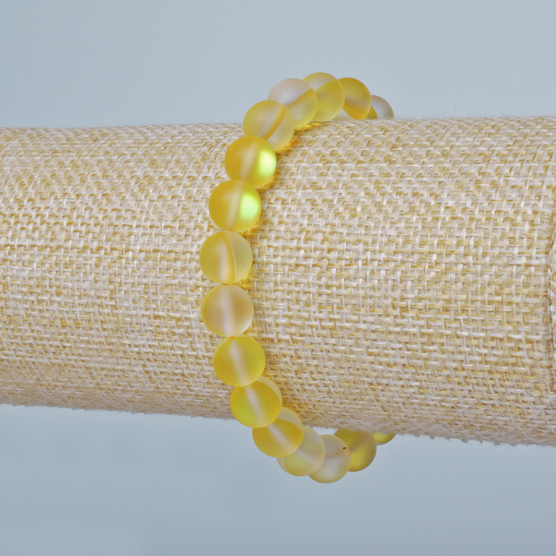 Armband aus Opalglas mit glatten Glaskugeln, Farbe Gelb – mattes Chamäleon, Ø ca. 8 mm, Länge ca. 18 cm (Stretcharmband)