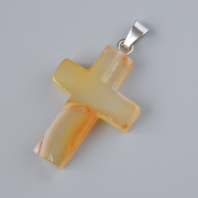 Anhänger «Kreuz» aus Karneol Naturstein, Abmessungen ca. 25×18 mm, Länge ca. 34 mm